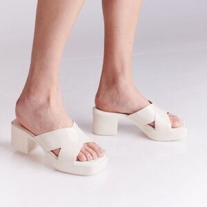 Jeffrey Campbell Bubblegum Block Jelly Platform Sandal Heels Cream White Shiny